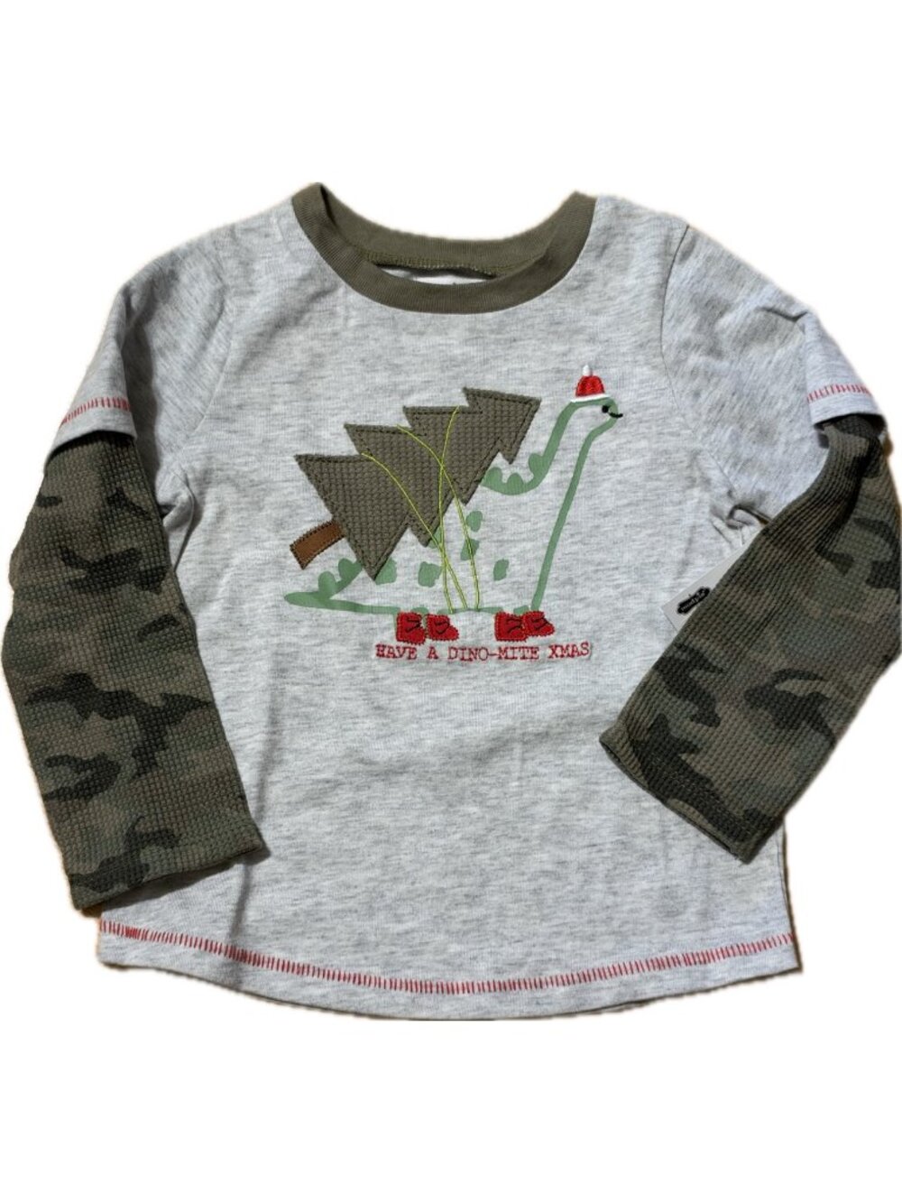 Mud Pie Dinosaur Christmas tree Camo shirt 12m 18m NWT embroidery Dino Santa